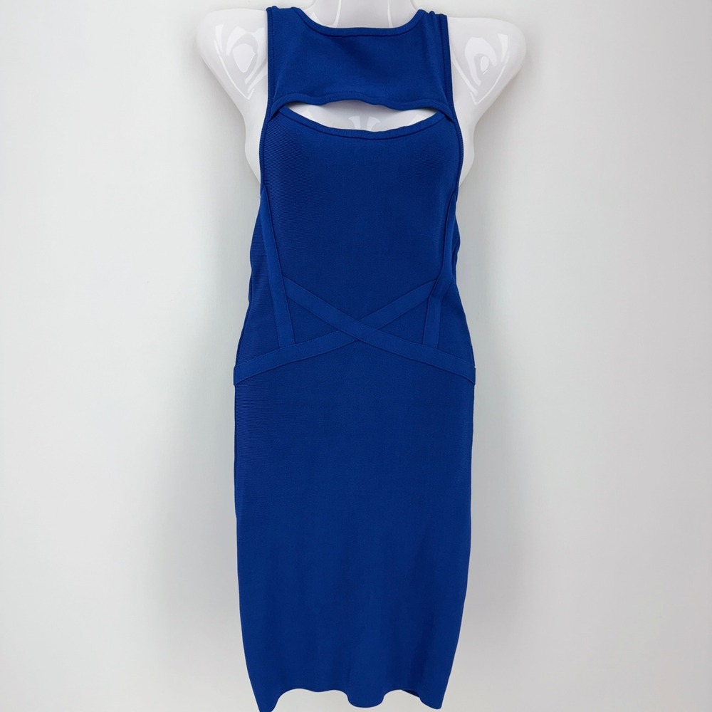 Bebe Royal Blue Bandage Bodycon Dress Sleeveless Cutout Back Zip Womens Size S